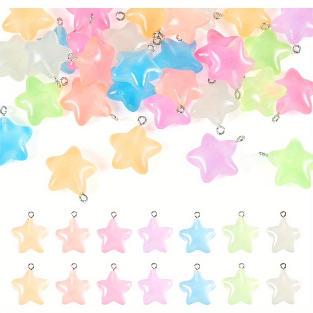 Moon Star Earrings - 6/24/40pcs Mixed Color Luminous Resin Star