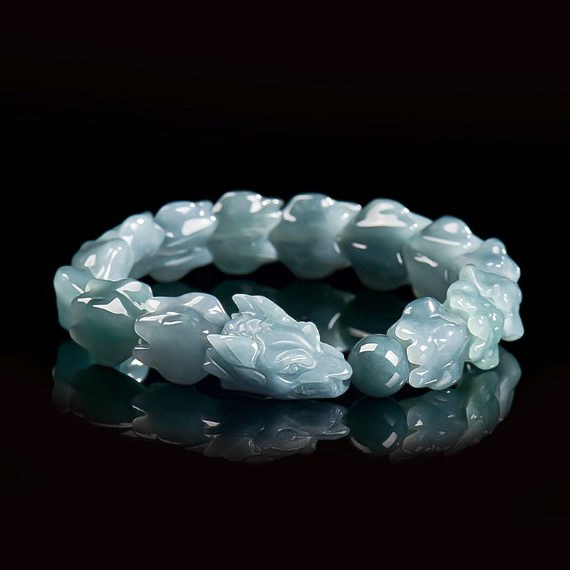 The Jewelry & Watches - Blue Burmese Jadeite Dragon Bracelet Carved