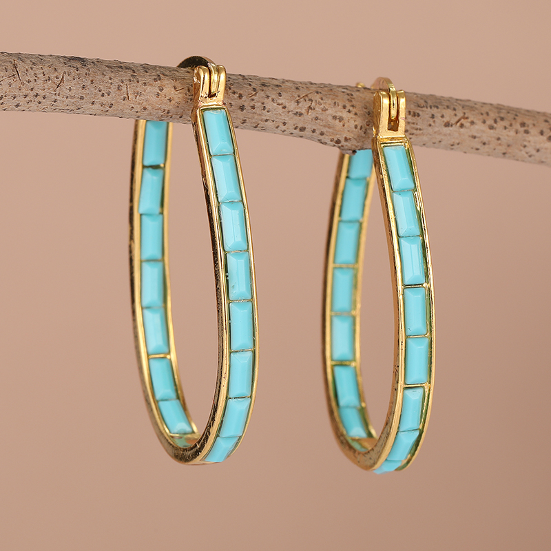 Turquoise Stone Ring - Vintage Simple Inlaid Synthetic Turquoise Golden