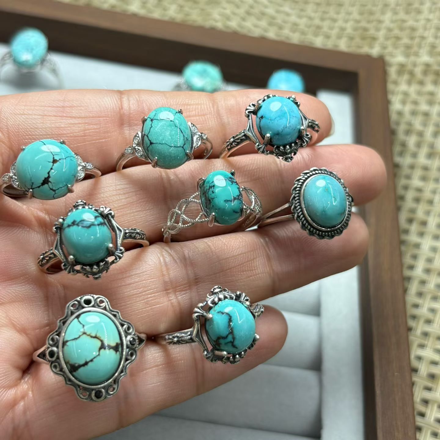 1 Pc Fengbaowu Natural Turquoi - Turquoise Stone Ring 评论和价格