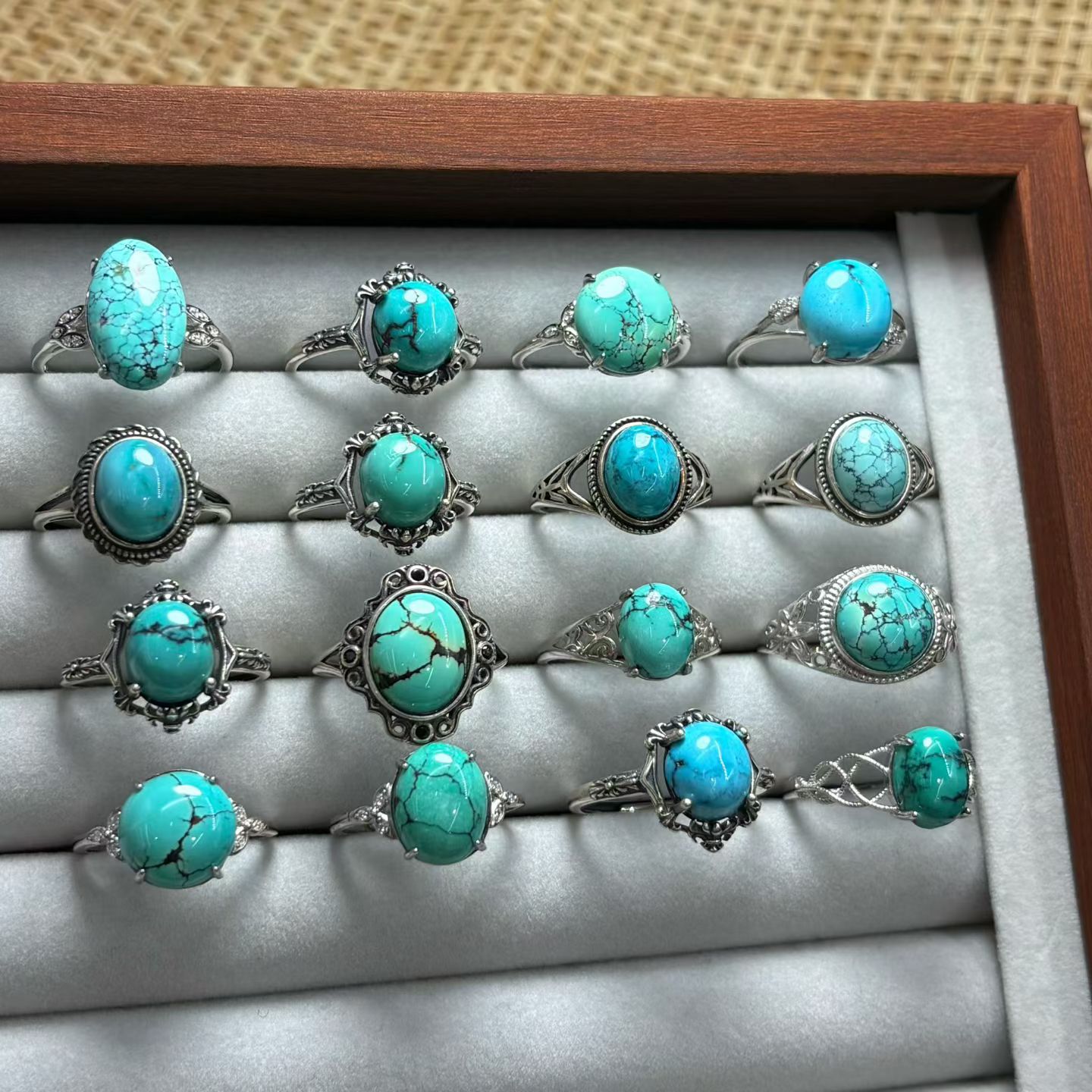 1 Pc Fengbaowu Natural Turquoi - Turquoise Stone Ring 评论和价格