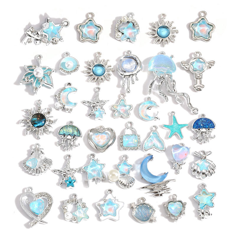 10Pcs Silver-plated Alloy Crys - Moon Star Earrings 评论和价格
