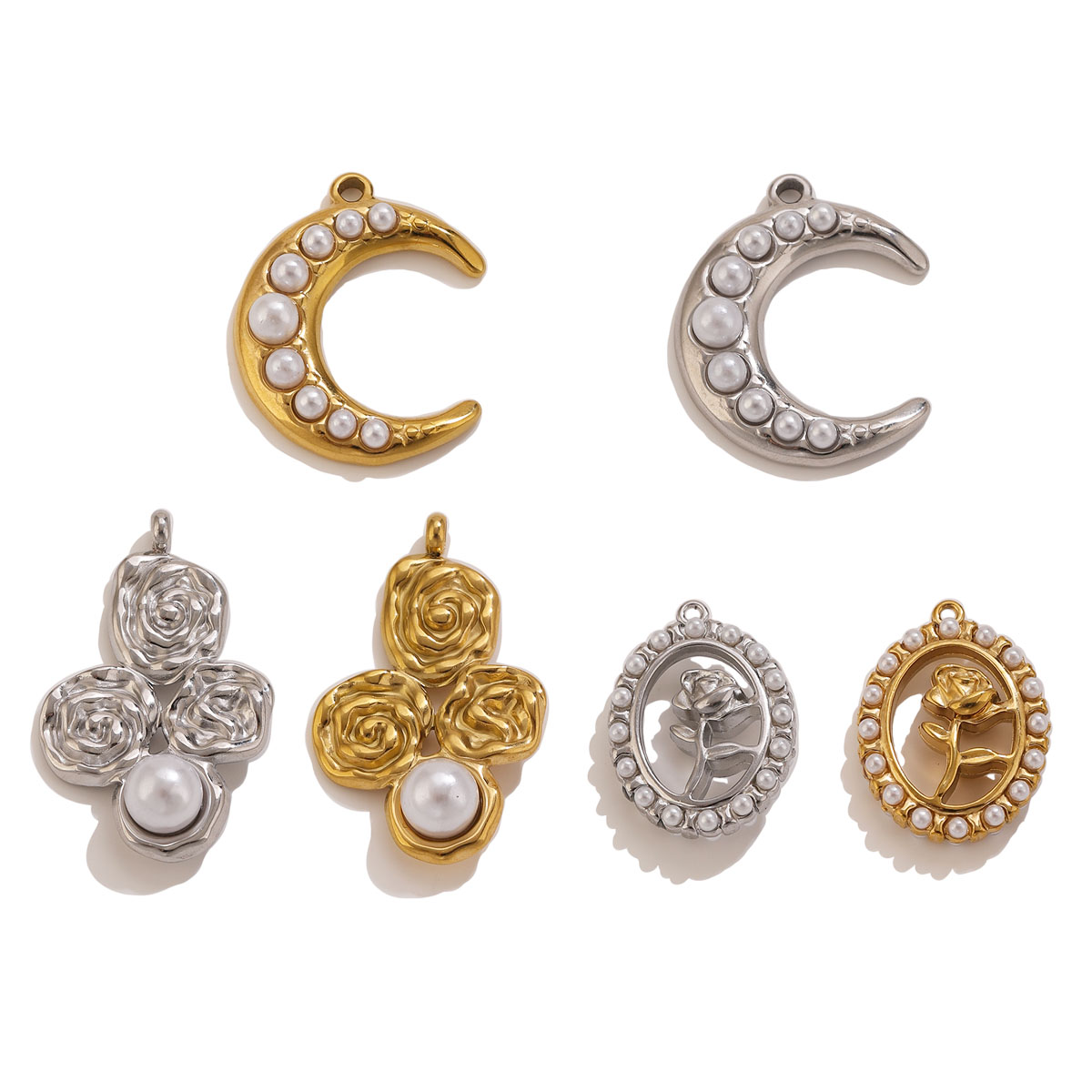 5Pcs Stainless Steel 18K Gold  - Moon Star Earrings 评论和价格