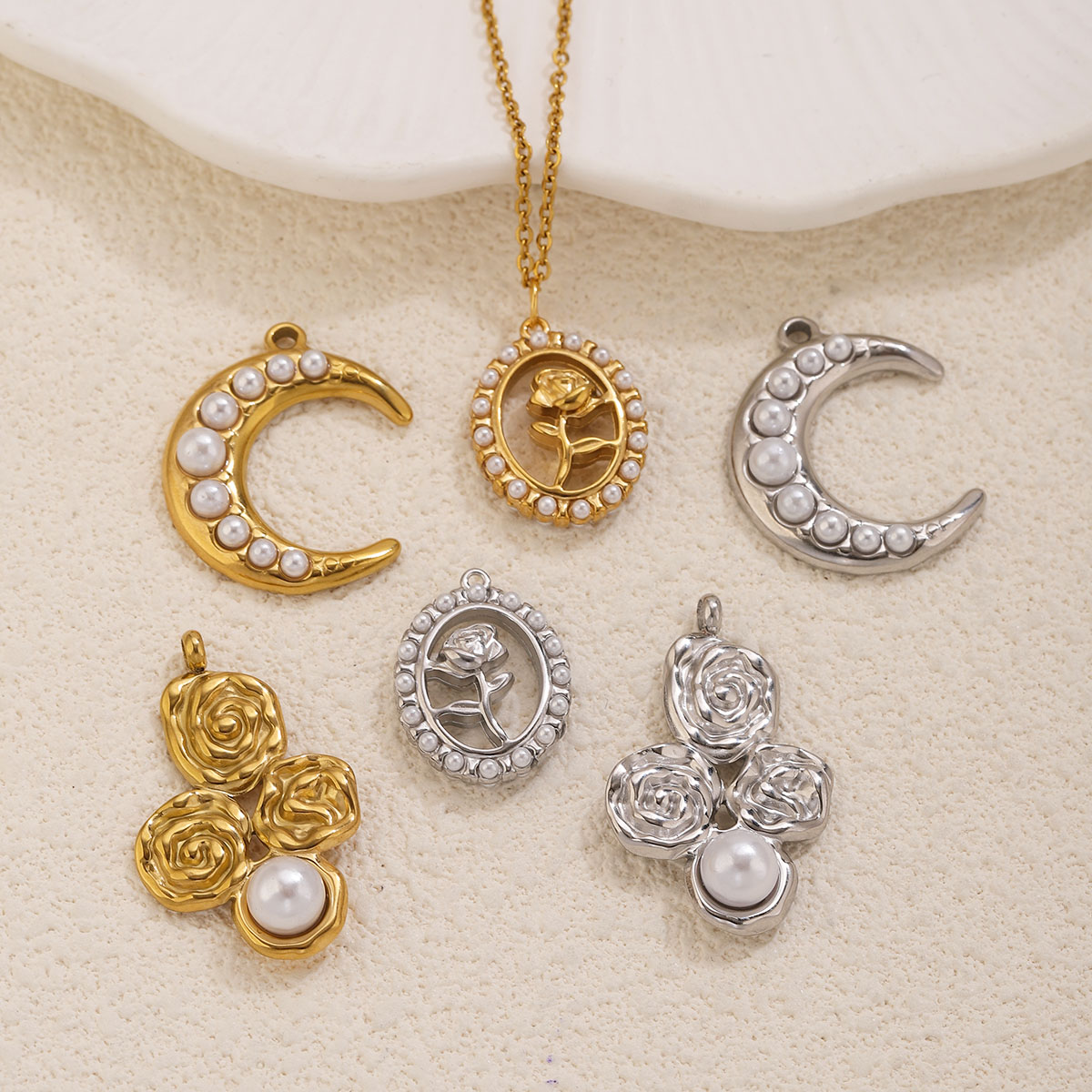 5Pcs Stainless Steel 18K Gold  - Moon Star Earrings 评论和价格